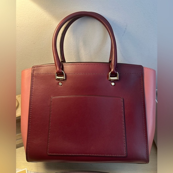 Michael Kors Benning Two-Tone Maroon and Pink Satchel Crossbody Bag NWOT - Picture 7 of 12